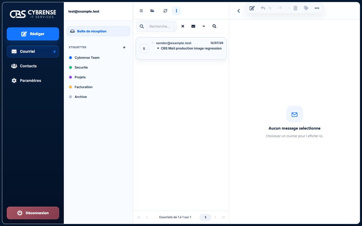 Interface CBS Mail affichant la boîte de réception sur ordinateur